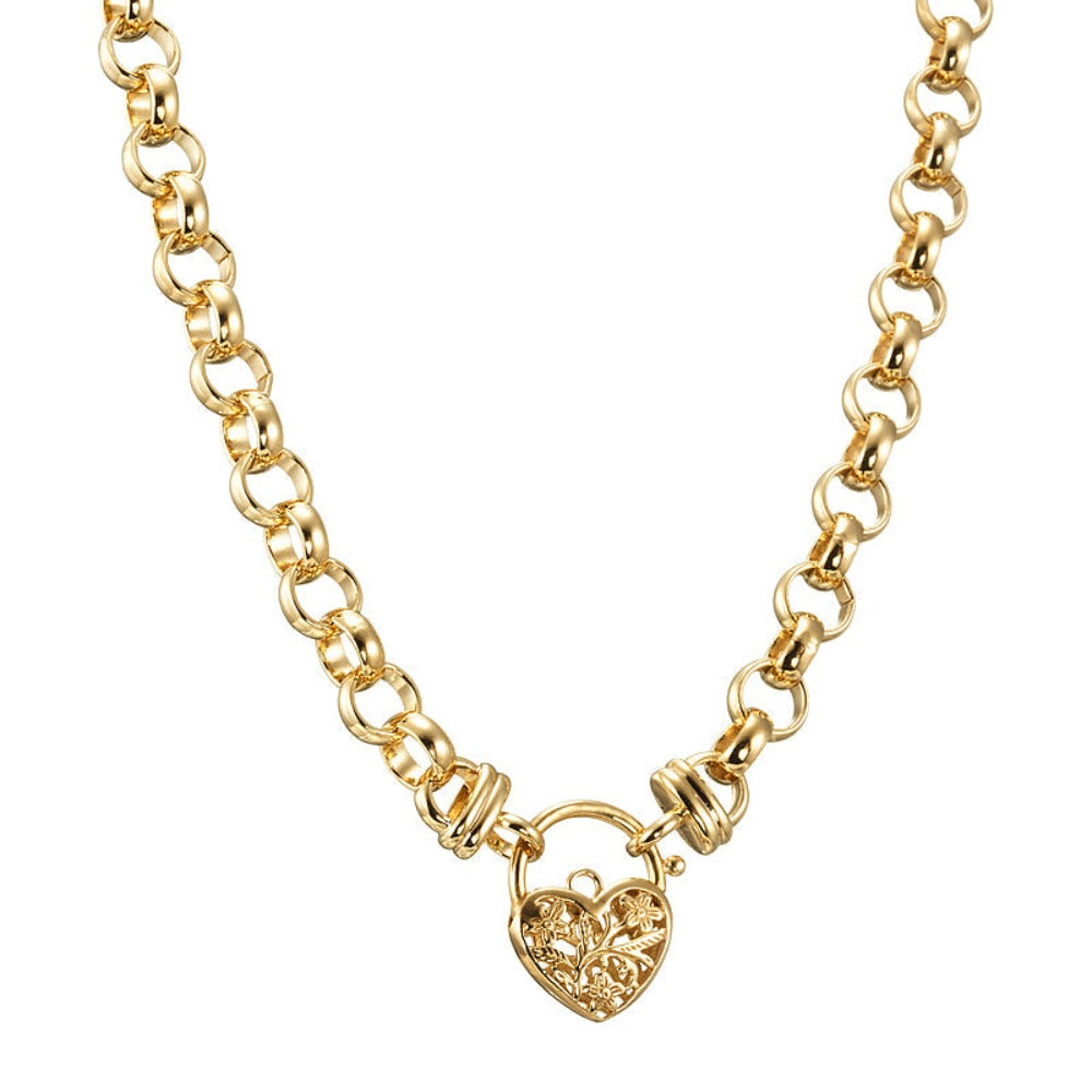 18ct Heavy Yellow Gold Plated Belcher Chain Necklace with a Filigree Locket - USA Made-3